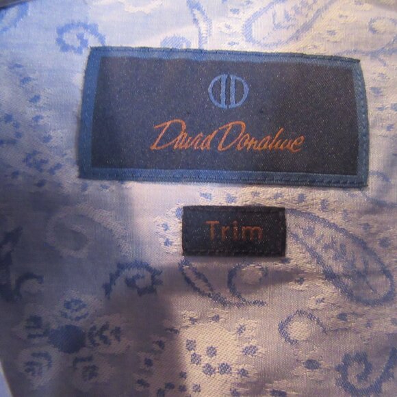 David Donahue Men's Trim Fit Paisley Floral Dress Shirt 17  32/33 Blue - Picture 6 of 9